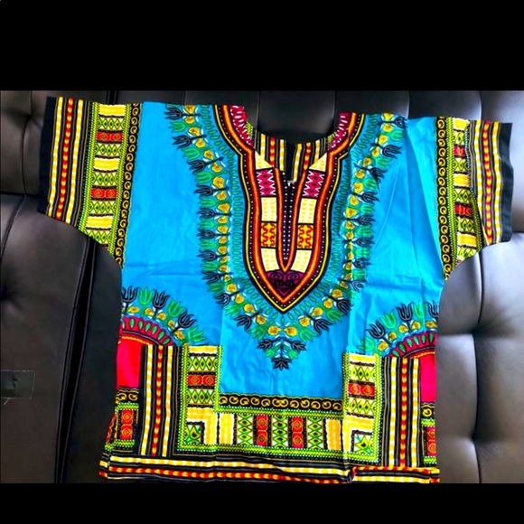 Brand New Blue African Print Shirt size L - Picture 1 of 2